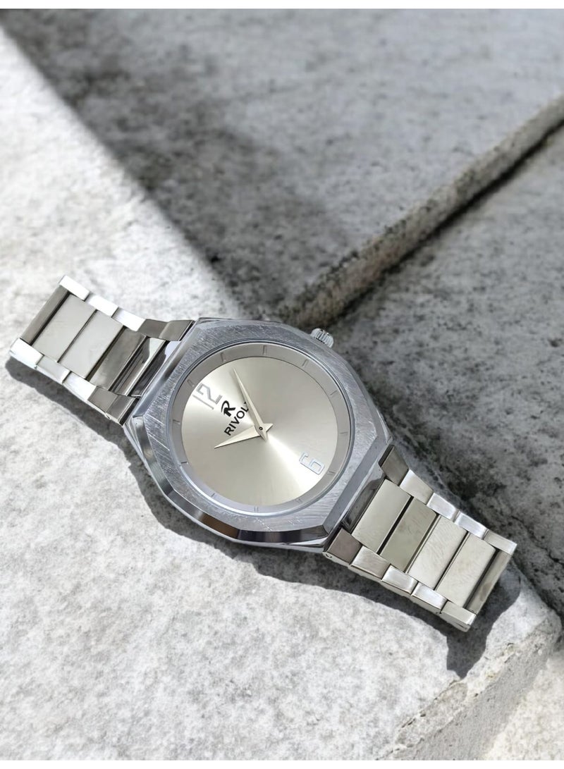 Rivoly Men's Stainless Steel Analog Quartz Watch, Easy to Read Fashion Design Waterproof Classic Luxury. - Image 4