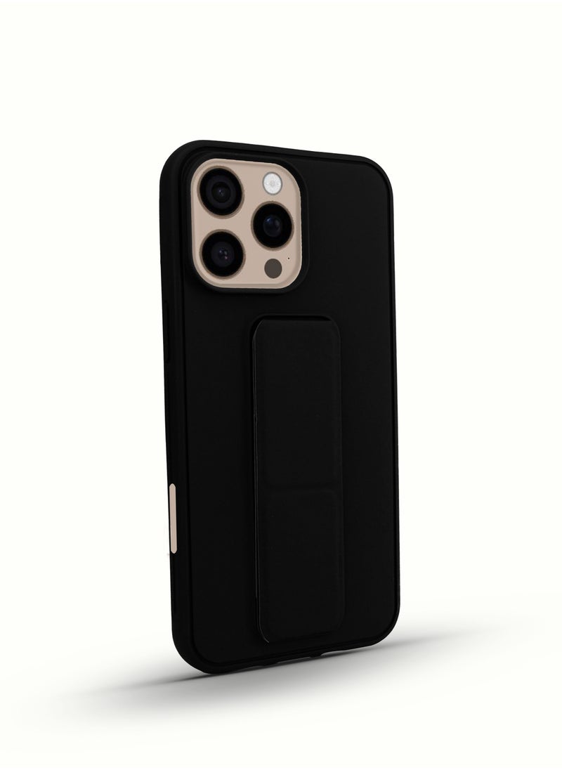 Generic - For Apple iPhone 16 Pro Max Silicone Back Case with Leather Handle Wrist Strap , Kickstand Back Feature Landscape and Portrait , Magnetic Holder Compatible with Apple iPhone 16 Pro Max (6.9'') (Black) - Image 1