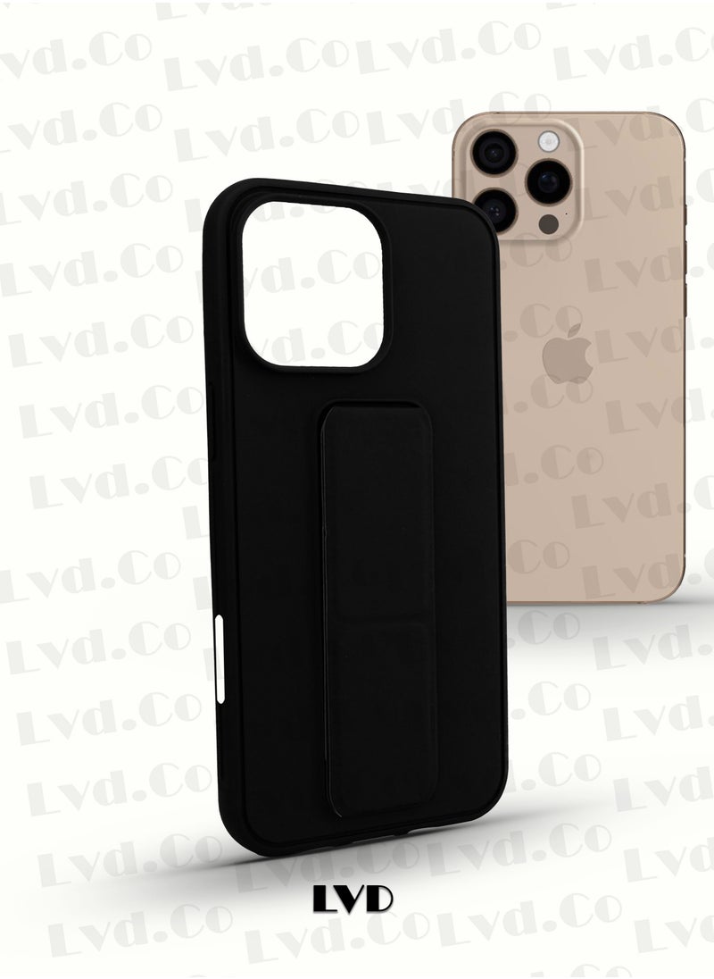 Generic - For Apple iPhone 16 Pro Max Silicone Back Case with Leather Handle Wrist Strap , Kickstand Back Feature Landscape and Portrait , Magnetic Holder Compatible with Apple iPhone 16 Pro Max (6.9'') (Black) - Image 1