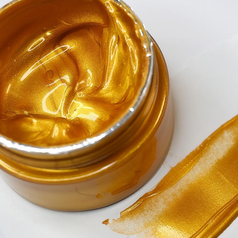 JAJADO Shimmer Metallic Acrylic Paint Chalk Paste 17oz50ml Ideal for WoodTShirtsGlassStone DIY Crafts Projects Glitter Pearlescent Golden Pigment Suitable for Beginners Artists Deep Gold - Image 1