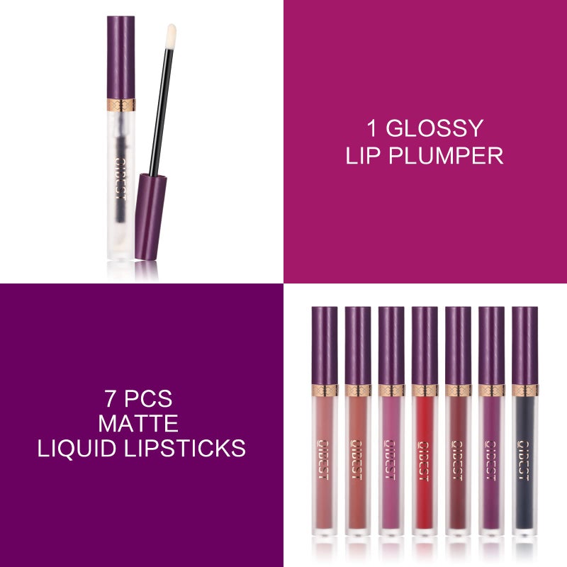 QiBest 7Pcs Matte Liquid Lipstick wiith 1Pc Lip Plumper Makeup Set, Dark Black Purple Lipstick Goth Halloween Lip Set Waterproof Lip Gloss Kit Pigmented Long Lasting Lipstick Makeup for Women & Girls - Image 2