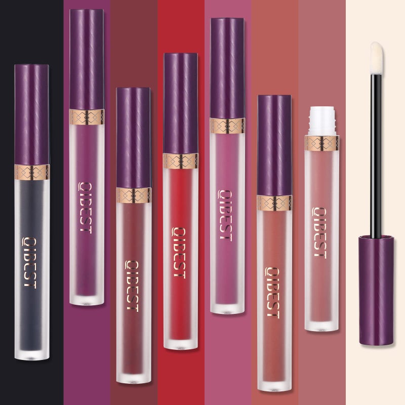 QiBest 7Pcs Matte Liquid Lipstick wiith 1Pc Lip Plumper Makeup Set, Dark Black Purple Lipstick Goth Halloween Lip Set Waterproof Lip Gloss Kit Pigmented Long Lasting Lipstick Makeup for Women & Girls - Image 3
