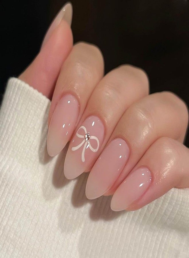 DAZZLIQ 24PCS Reusable Artificial Nails for Women White Bow Fake Nails Party Nails Press-on Nails Kit Stick on Nails for Any Occasions &Quick Makeovers Nail Extensions Kit False Nails Acrylic Nails - Image 1