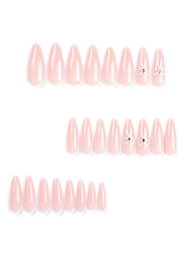 DAZZLIQ 24PCS Reusable Artificial Nails for Women White Bow Fake Nails Party Nails Press-on Nails Kit Stick on Nails for Any Occasions &Quick Makeovers Nail Extensions Kit False Nails Acrylic Nails - Image 2