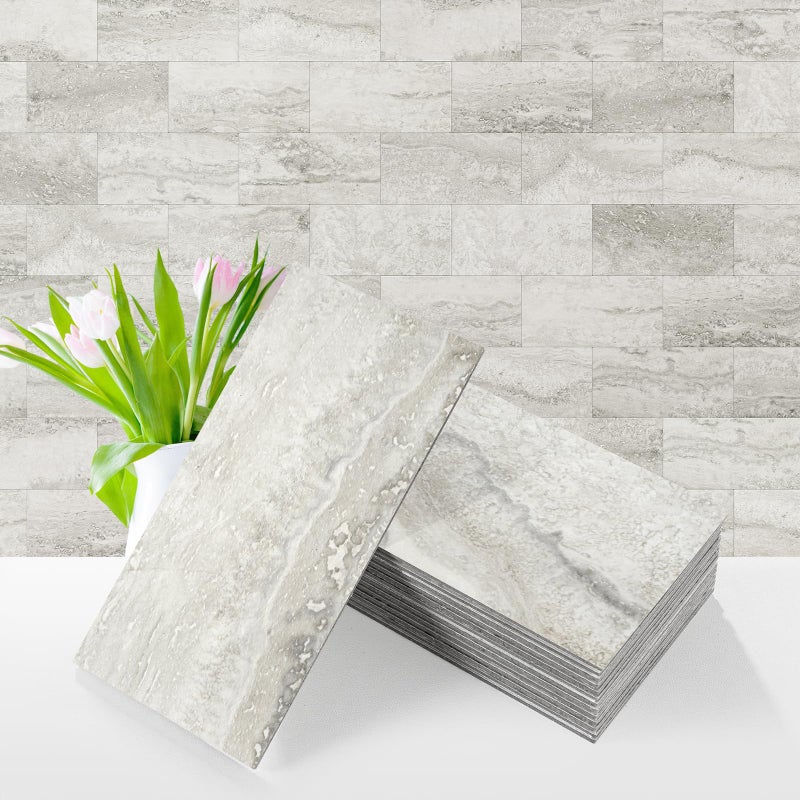 Vamos Tile 100-Piece Matt Beige Mixed Grey Slate Peel and Stick Backsplash Seamless Tile,3''x6'' PVC Subway Tile,Stick on Backsplash for Kitchen/Bathroom/Laundry Room - Image 1