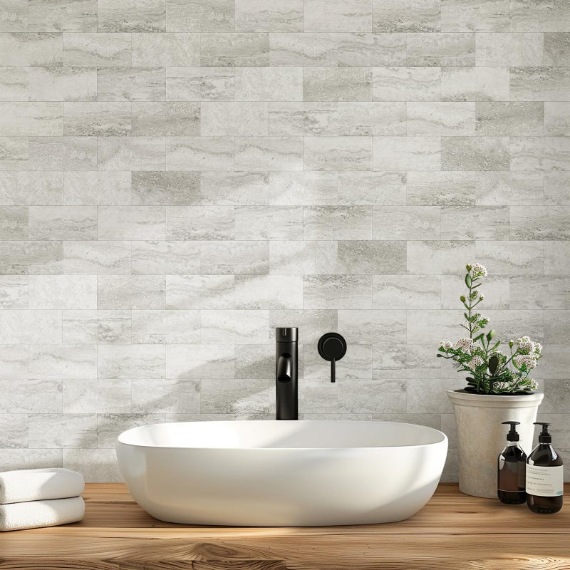 Vamos Tile 100-Piece Matt Beige Mixed Grey Slate Peel and Stick Backsplash Seamless Tile,3''x6'' PVC Subway Tile,Stick on Backsplash for Kitchen/Bathroom/Laundry Room - Image 4