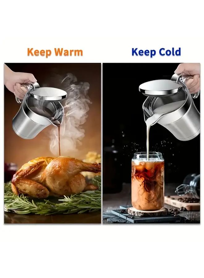 Double Insulated Stainless Steel Gravy Boat With Hinged Lid Sauce Cream Pourer Dishwasher Safe - Image 1