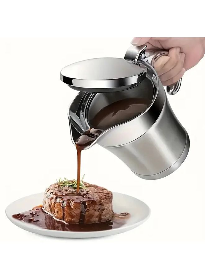 Double Insulated Stainless Steel Gravy Boat With Hinged Lid Sauce Cream Pourer Dishwasher Safe - Image 4