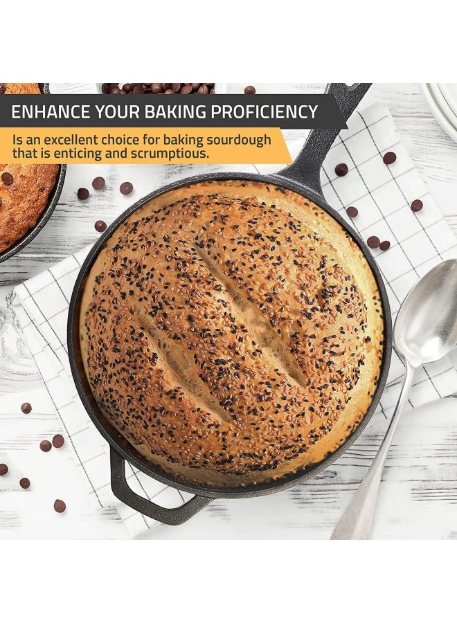 Premify مقلاة من الحديد الزهر مسبقة التتبيل، مقلاة/مقلاة قلي، مقلاة دائرية من الحديد الزهر مقاس 12 بوصة سوداء - أواني طهي آمنة للشواء للاستخدام الداخلي والخارجي - Image 5