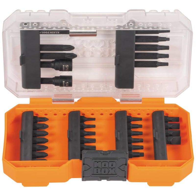Klein Tools 33800 Impact Driver Bit Set 35Piece S2 Steel with Phillips Slotted Square TORX Bits and Magnetic Nut Drivers in MODbox Case