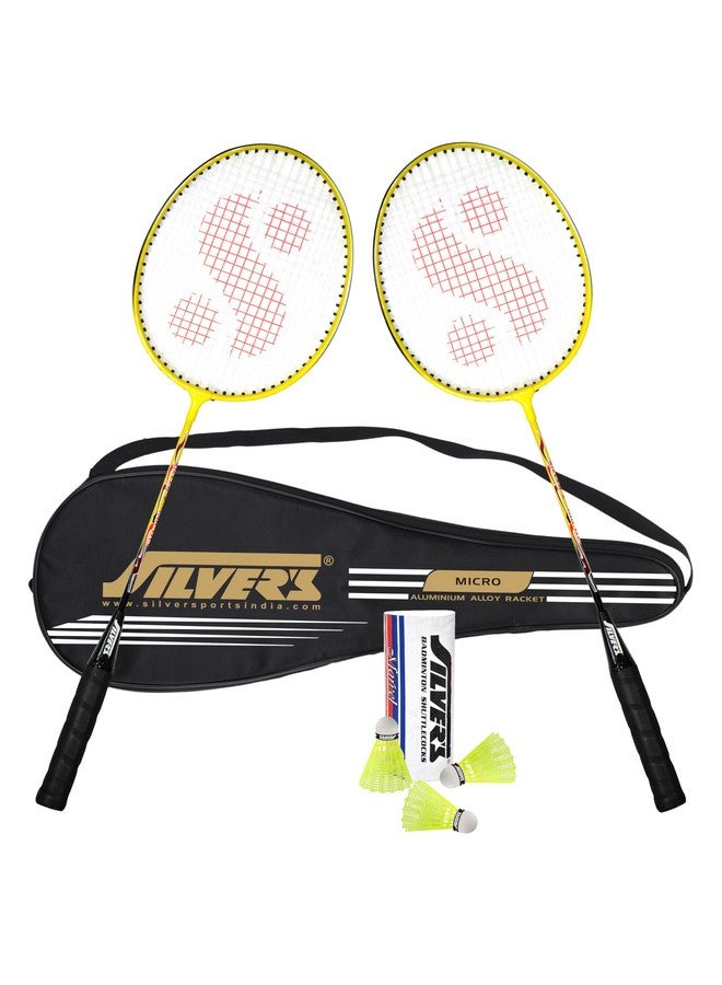 Silvers طقم كرة الريشة المصغر من سيلفر المصنوع من الألمنيوم (2 مضرب مع غطاء كامل، 1 علبة كرات الريشة عبوة من 3) أسود، ألمنيوم، مجموعة مصغرة 2 مع كرات نايلون، أصفر/أسود - Image 1