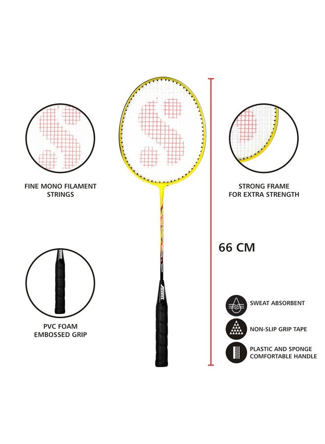 Silvers طقم كرة الريشة المصغر من سيلفر المصنوع من الألمنيوم (2 مضرب مع غطاء كامل، 1 علبة كرات الريشة عبوة من 3) أسود، ألمنيوم، مجموعة مصغرة 2 مع كرات نايلون، أصفر/أسود - Image 2