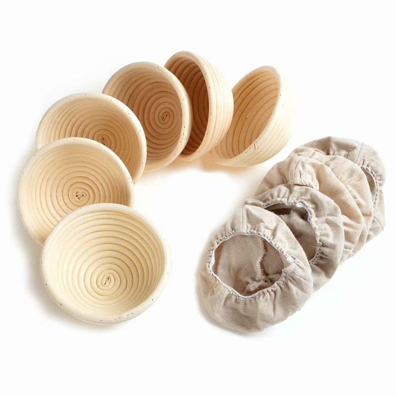 6-Pack 5" Natural Rattan Sourdough Proofing Baskets with Linen Liners for Artisan Bread Baking - Image 1