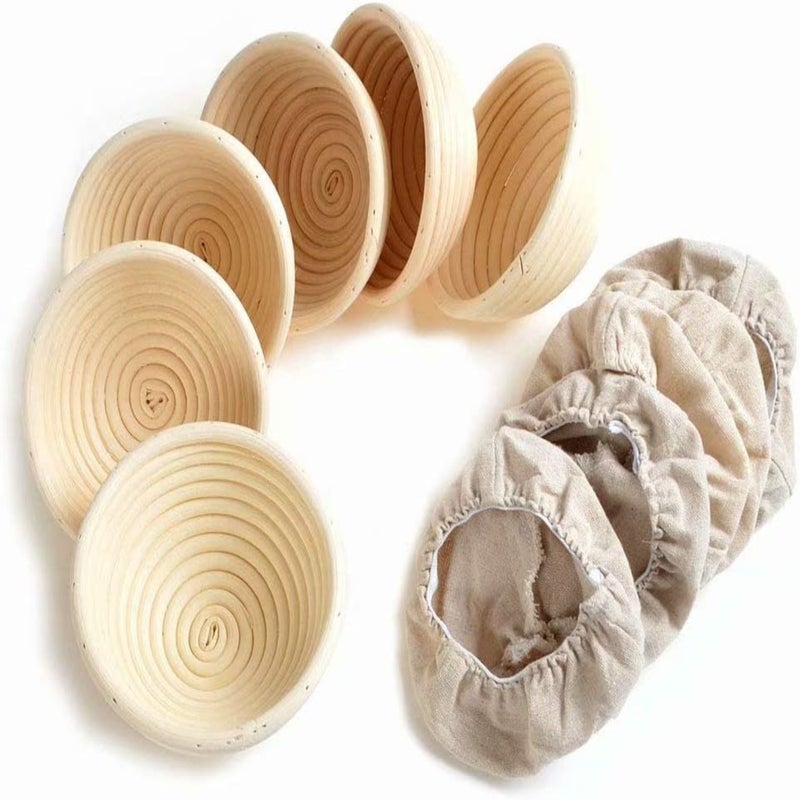 6-Pack 5" Natural Rattan Sourdough Proofing Baskets with Linen Liners for Artisan Bread Baking - Image 2