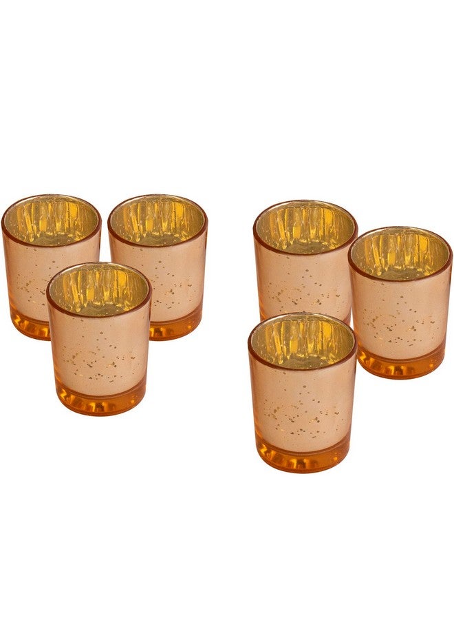 Kaameri Bazaar Gold Votive Candle Holders, Mercury Glass Tealight Candle Holder Set of 6 - Image 1
