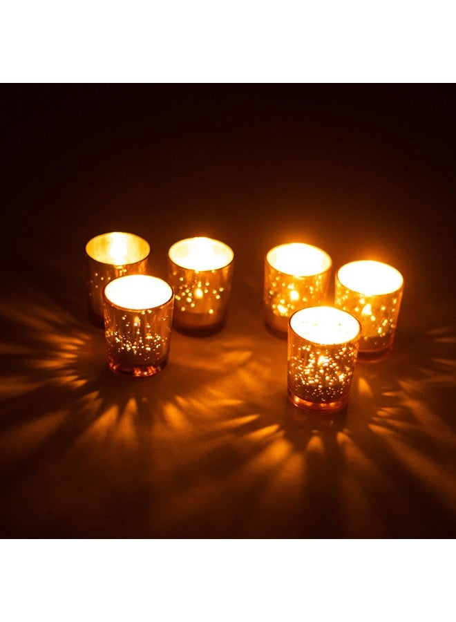 Kaameri Bazaar Gold Votive Candle Holders, Mercury Glass Tealight Candle Holder Set of 6 - Image 2