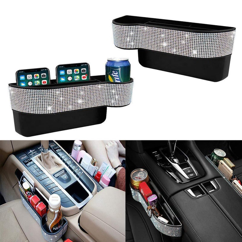 Crystal-Embedded Car Seat Gap Storage Box - Customizable Interior Organizer for Center  Console - Image 2