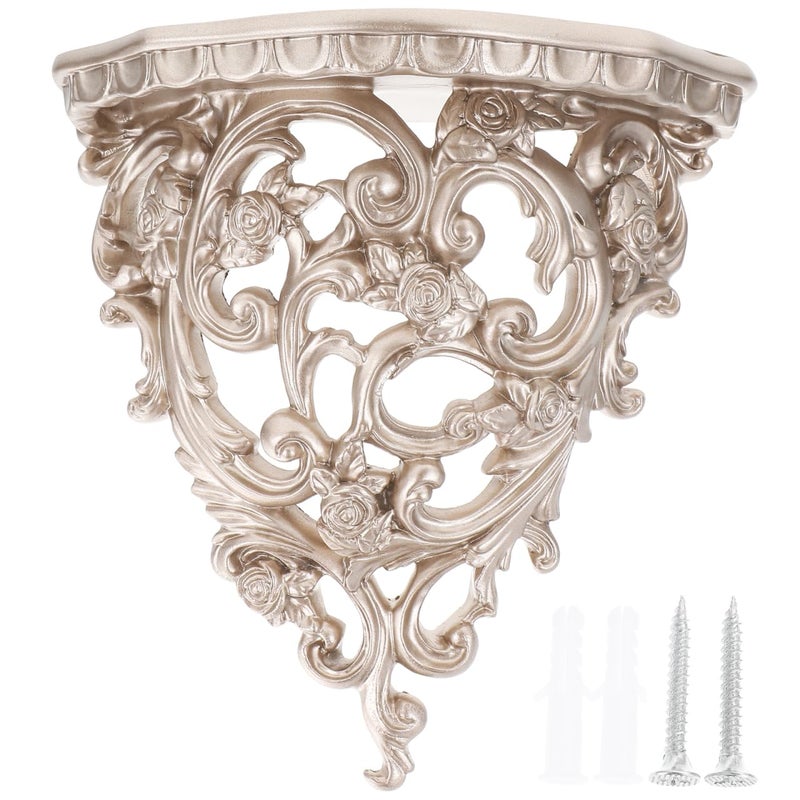 DOITOOL EuropeanStyle Resin Floating Wall Shelf Vintage Hollow Carving Wall Decor Gold Mounted Flower Shelf for Living Room Kitchen Bathroom 807X748X405 Inch