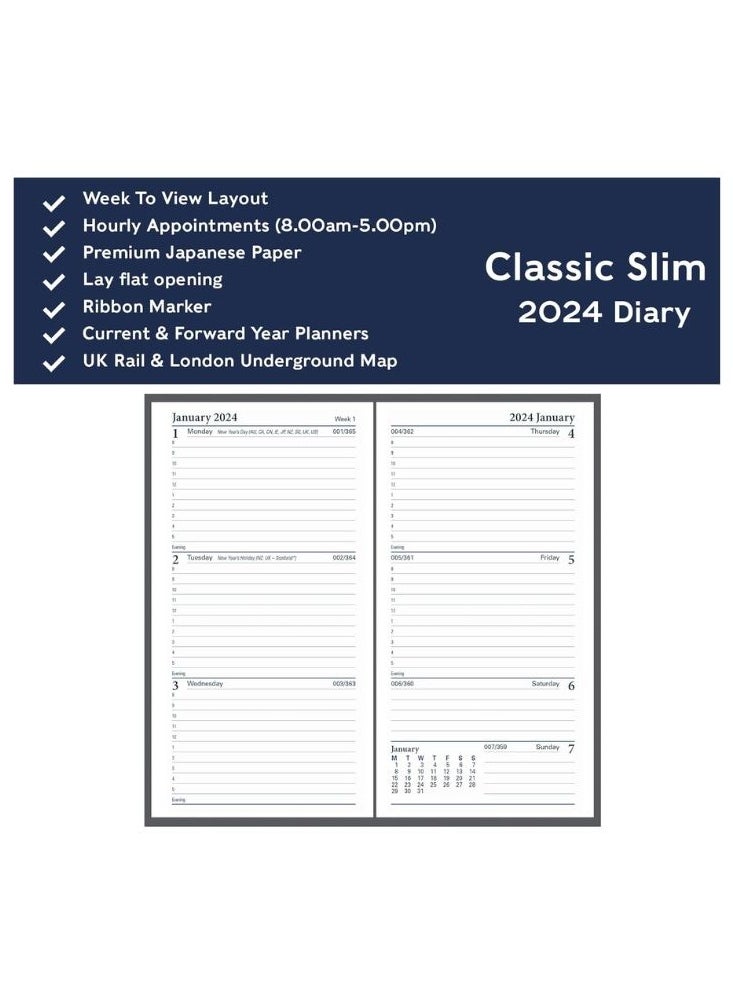 Collins - Collins Classic 2024 Diary Slimchart Week to View Business Planner (with Appointments) - Business Planner and Organiser - January to December 2024 Diary - Weekly - Black - CAPV.99-24 - Image 1
