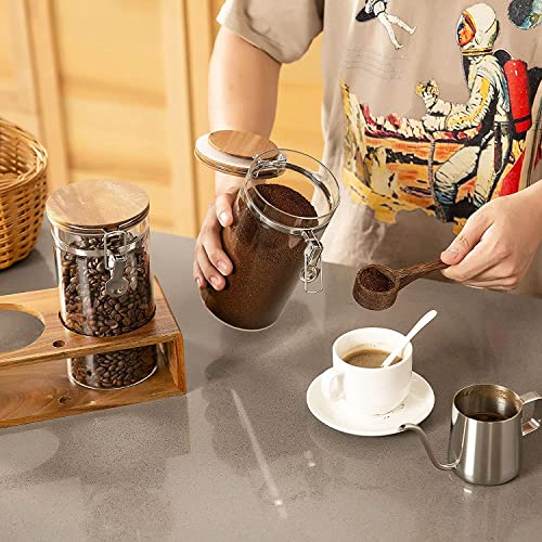 Yangbaga حاوية قهوة زجاجية يانغباكا مع رف خشبي، مجموعة حاويات قهوة وسكر سعة 2×45 أونصة، حاويات قهوة مع أغطية محكمة الغلق ومغرفة، جرار تخزين طعام بسعة كبيرة لحبوب القهوة، المكسرات، الشاي، السكر - Image 5