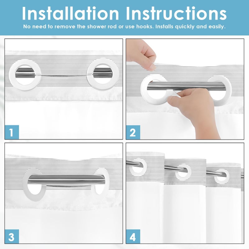 Nesphy No Hook Grey Shower Curtain with Snap in Fabric Liner Set, Boho Striped Modern Double Layers Waterproof Fabric with See Through Top Window Open Grommet Bath Curtain 71x74 Inch - Image 5