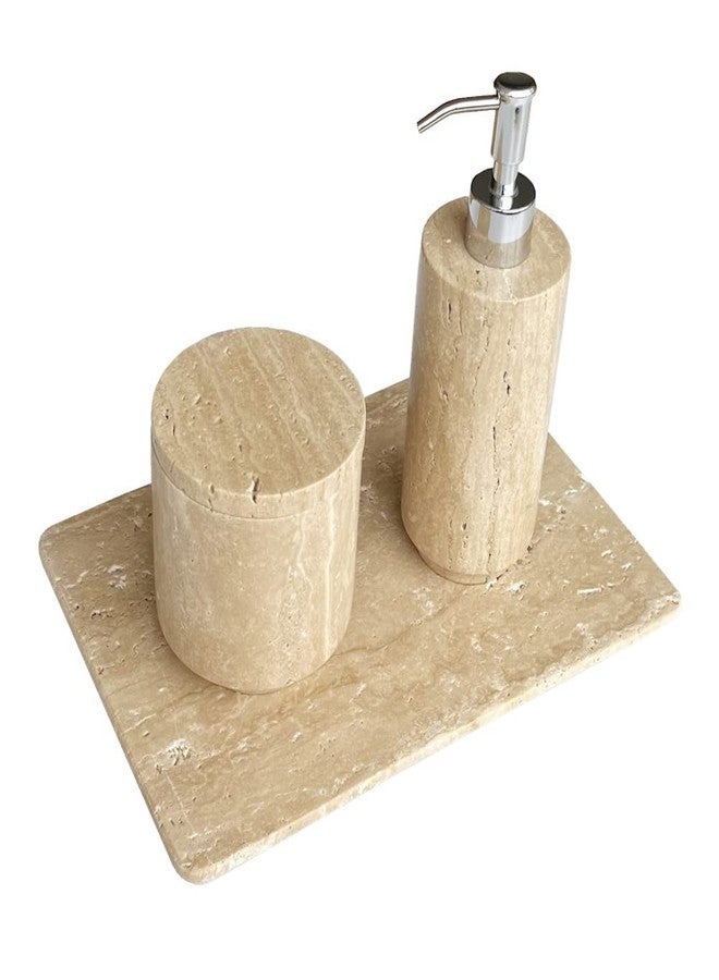 StonePlus Natural Marble Beige Travertine Tray, Pastry Cheese Tray, Dessert Coffee Plate, Double Sided Smooth Marble Slab (Beige Travertine) - Image 3