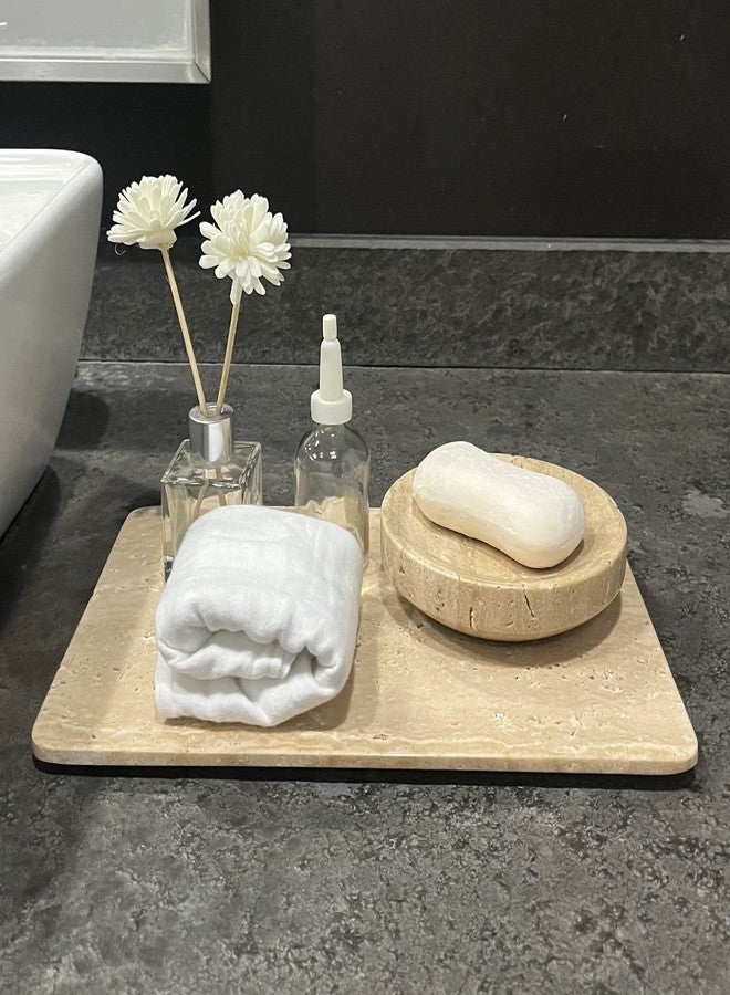 StonePlus Natural Marble Beige Travertine Tray, Pastry Cheese Tray, Dessert Coffee Plate, Double Sided Smooth Marble Slab (Beige Travertine) - Image 4