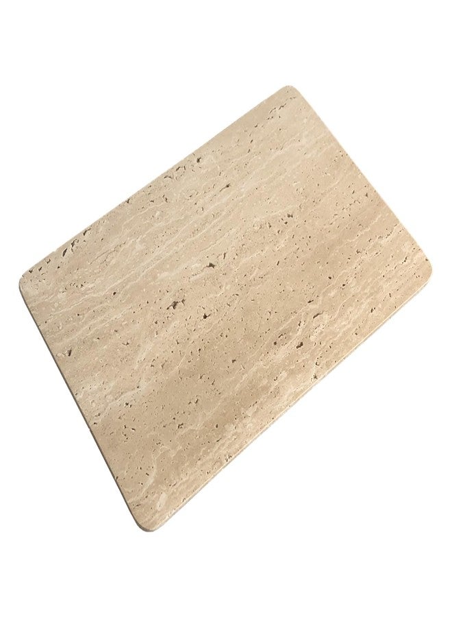 StonePlus Natural Marble Beige Travertine Tray, Pastry Cheese Tray, Dessert Coffee Plate, Double Sided Smooth Marble Slab (Beige Travertine) - Image 1