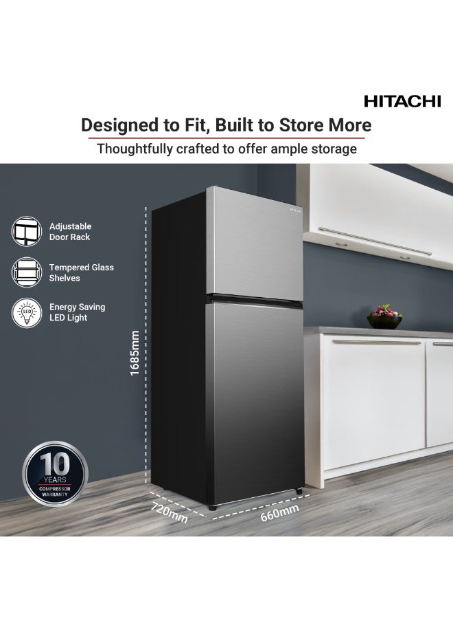 Hitachi 374L Top Freezer Refrigerator, Dual Sense Surround Cooling, Selectable Zone, Triple Power Filter, Inverter Compressor, Digital Temperature Control, Premium Silver – HRTN6408SPSVAE HRTN6408SPSVAE Premium Silver - Image 3