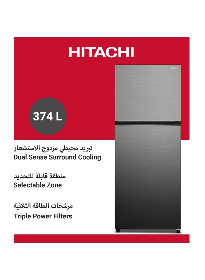 Hitachi 374L Top Freezer Refrigerator, Dual Sense Surround Cooling, Selectable Zone, Triple Power Filter, Inverter Compressor, Digital Temperature Control, Premium Silver – HRTN6408SPSVAE HRTN6408SPSVAE Premium Silver - Image 2