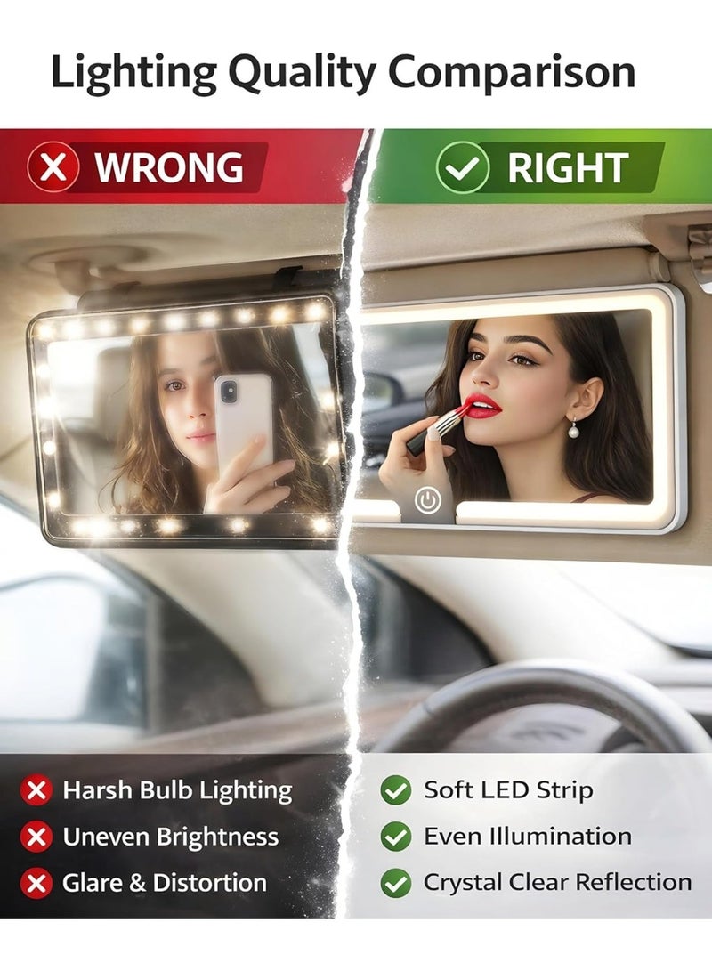 مراية مكياج للسيارة بإضاءة LED، تثبيت على شماسة السيارة، قابلة للشحن USB، تحكم باللمس ، تصميم عصري، مقاس يناسب جميع السيارات - Image 3