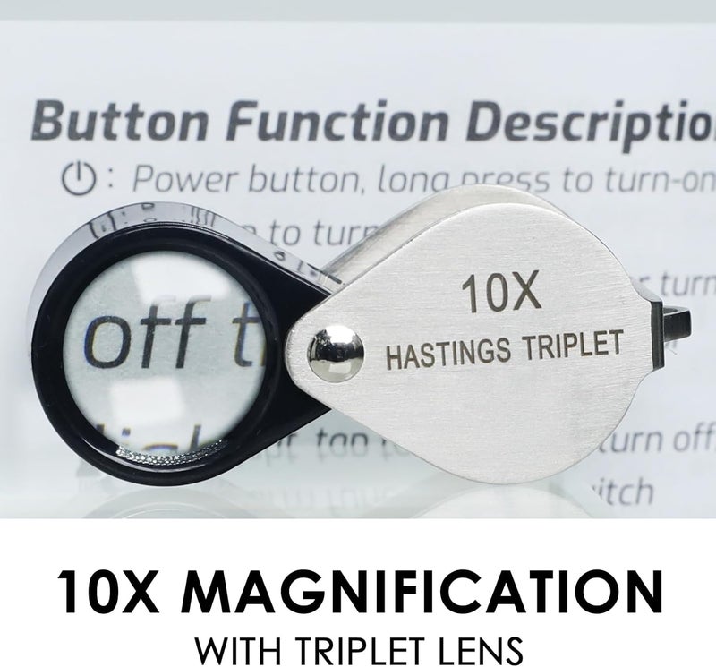 DANOPLUS Jewelers Loupe Magnifier 10x Hasting Triplet 16mm (0.63") Optical Glass Bright Clear Lens Stainless Steel Mini Foldable Loupe for Gems, Jewelry, Coins, Stamp, Watch Repair etc - Image 4