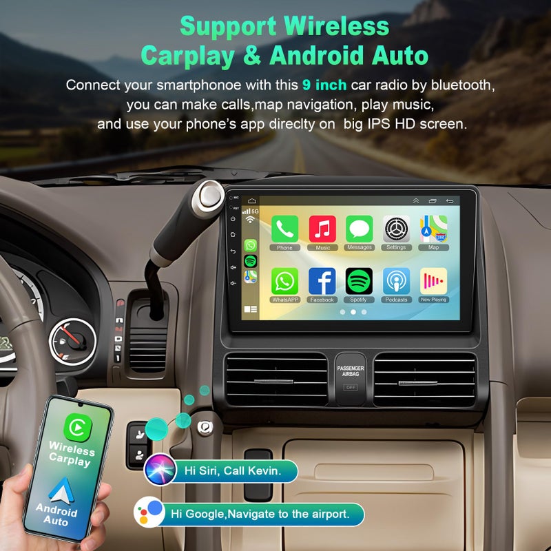 Adapter-Universe 4G+64G Car Radio for Honda CRV 2002 2003 2004 2005 2006, Support Wireless Carplay&Android Auto, Bluetooth/Voice Control/GPS/WiFi/Back-up Camera/SWC/FM, 9 Inch IPS Touch Screen for Honda CRV - Image 3
