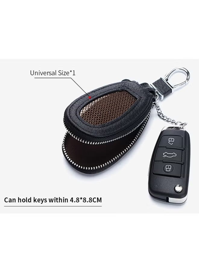 Car Key Case， Cowhide Leather Car Key ,Chain Case Holder Auto Key, Fob Holder Key ,Fob Protector Smart Keychain ,Protector Cover with Metal Hook Zipper for Remote Car Key - Image 2