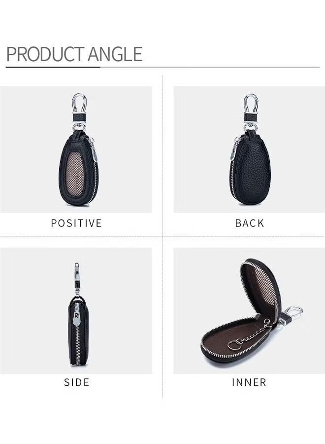 Car Key Case， Cowhide Leather Car Key ,Chain Case Holder Auto Key, Fob Holder Key ,Fob Protector Smart Keychain ,Protector Cover with Metal Hook Zipper for Remote Car Key - Image 3
