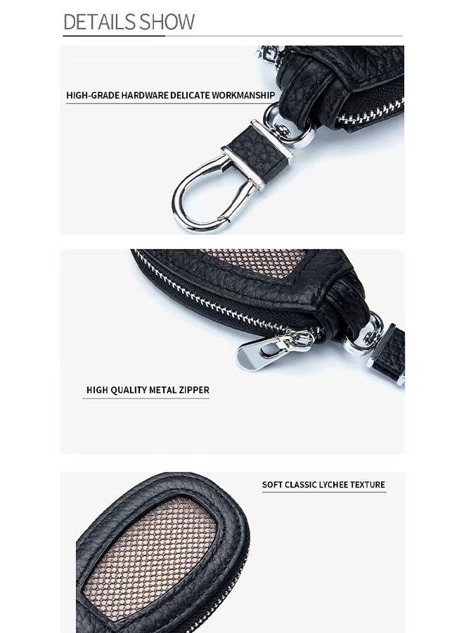 Car Key Case， Cowhide Leather Car Key ,Chain Case Holder Auto Key, Fob Holder Key ,Fob Protector Smart Keychain ,Protector Cover with Metal Hook Zipper for Remote Car Key - Image 4