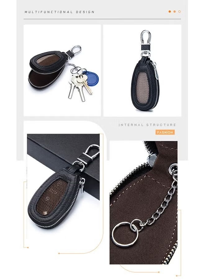 Car Key Case， Cowhide Leather Car Key ,Chain Case Holder Auto Key, Fob Holder Key ,Fob Protector Smart Keychain ,Protector Cover with Metal Hook Zipper for Remote Car Key - Image 5