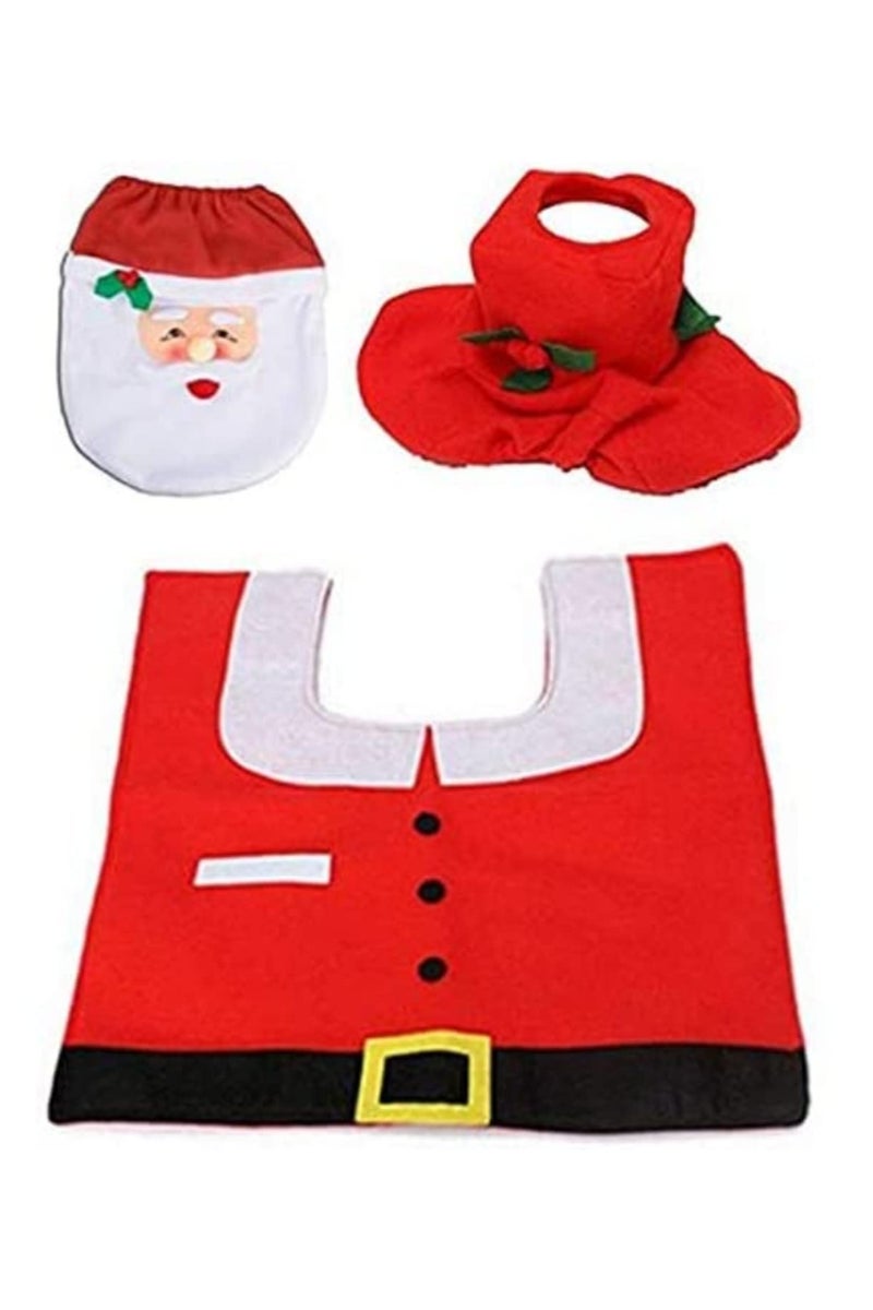 غطاء مقعد المرحاض سجادة بابا نويل مجموعة الحمام ديكورات عيد الميلاد المجيد للمنزل رأس السنة الجديدة نافيداد ديكورات العطلات حصيرة حمام عيد الميلاد المبهجة موضوع أرض العجائب - Image 1