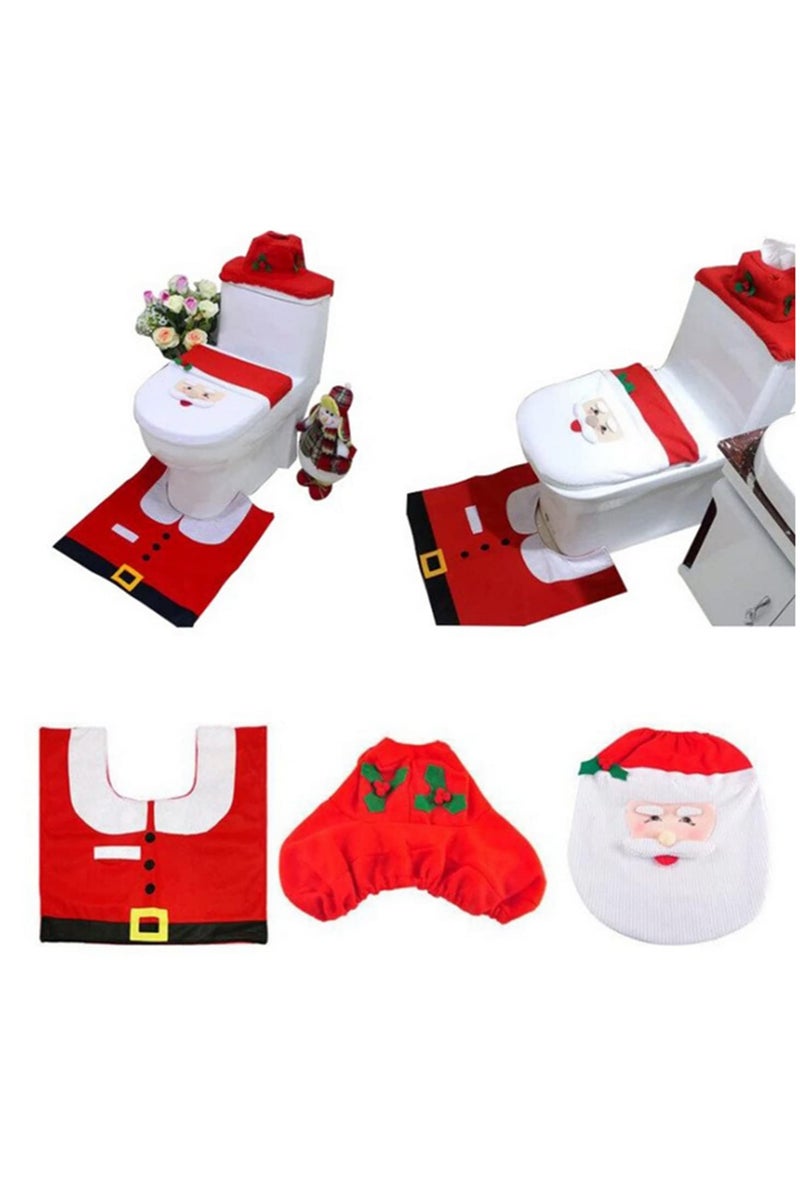 غطاء مقعد المرحاض سجادة بابا نويل مجموعة الحمام ديكورات عيد الميلاد المجيد للمنزل رأس السنة الجديدة نافيداد ديكورات العطلات حصيرة حمام عيد الميلاد المبهجة موضوع أرض العجائب - Image 3