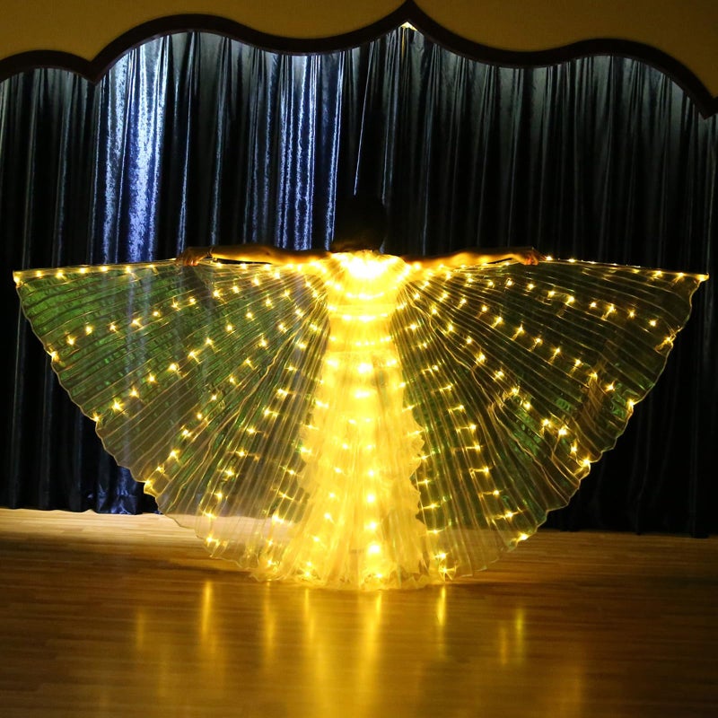 Ragyzity LED Isis Wings Glow Light Up Belly Dance Costumes with Sticks, Led Butterfly Wings,Led Glow Angel Wings, Ideal for Carnival,Stage Party(Adult Yellow) - Image 3