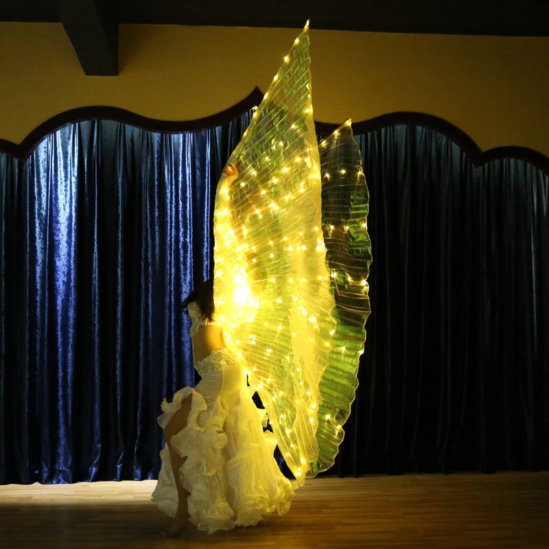 Ragyzity LED Isis Wings Glow Light Up Belly Dance Costumes with Sticks, Led Butterfly Wings,Led Glow Angel Wings, Ideal for Carnival,Stage Party(Adult Yellow) - Image 4