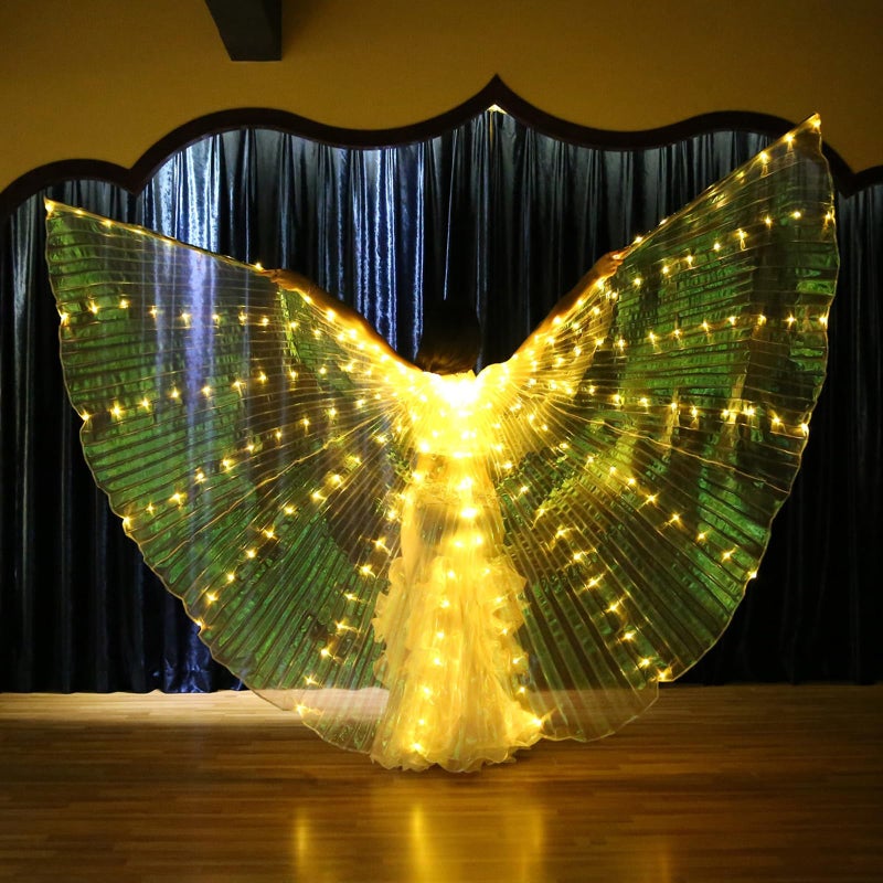Ragyzity LED Isis Wings Glow Light Up Belly Dance Costumes with Sticks, Led Butterfly Wings,Led Glow Angel Wings, Ideal for Carnival,Stage Party(Adult Yellow) - Image 1
