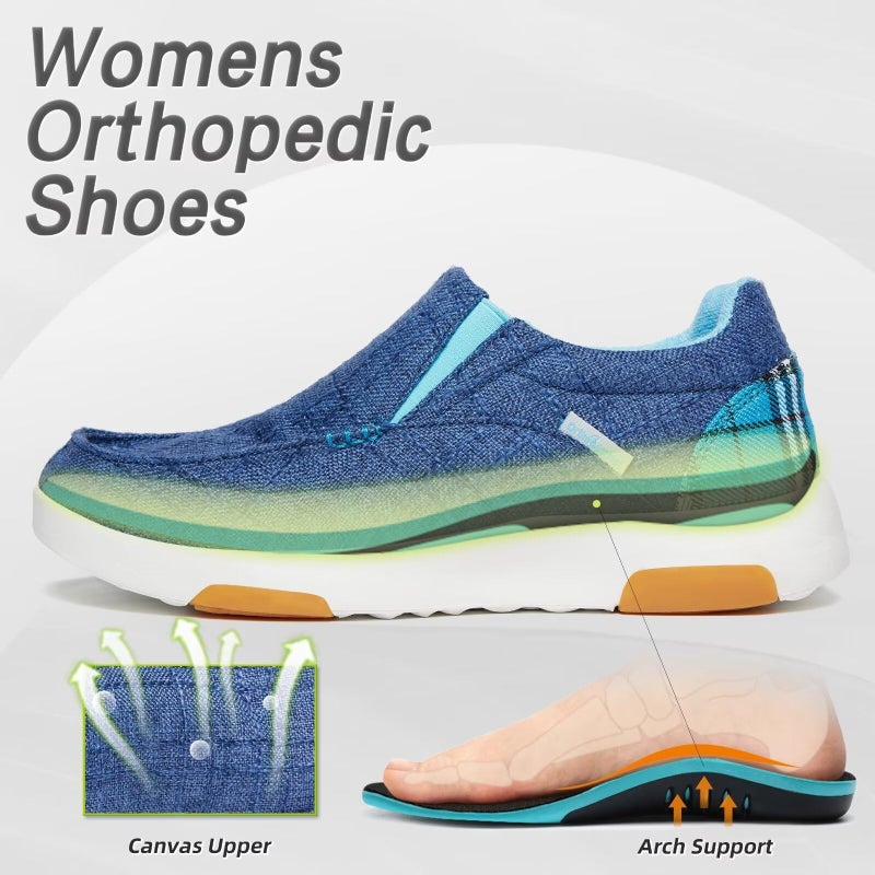 OrthoComfoot Women's Orthopedic Slip-On Loafers Walking Shoes for Plantar Fasciitis: Diabetic Supportive Loafers for Shopping, Achilles Tendon Casual Loafers Deck Shoes for Neuropathy Pain Blue Size 10 - Image 3