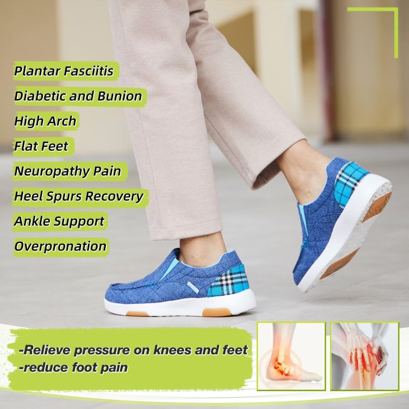 OrthoComfoot Women's Orthopedic Slip-On Loafers Walking Shoes for Plantar Fasciitis: Diabetic Supportive Loafers for Shopping, Achilles Tendon Casual Loafers Deck Shoes for Neuropathy Pain Blue Size 10 - Image 4