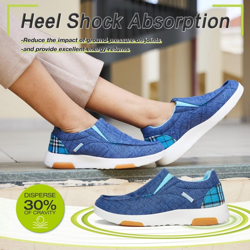OrthoComfoot Women's Orthopedic Slip-On Loafers Walking Shoes for Plantar Fasciitis: Diabetic Supportive Loafers for Shopping, Achilles Tendon Casual Loafers Deck Shoes for Neuropathy Pain Blue Size 10 - Image 2
