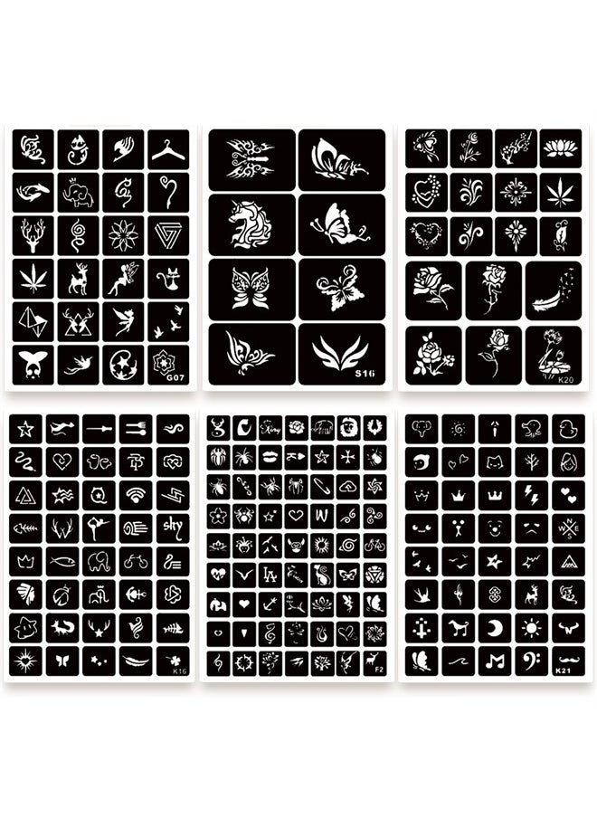 ChurlChurl - 575pcs Temporary Tattoo Stencils, 20 Sheets Henna Tattoo Stencil Kit for Women Girls Kids and Boys Face Body Paint DIY Art Reusable Glitter Tattoo Stencils Pack - Image 1