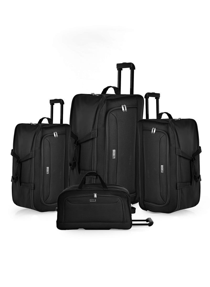 NEW TRAVEL New Travel Duffle Bag Luggage Set, Fabric Trolley Travel Bag Set with Carry On Cabin Sizes, 2 Wheels and Telescopic Handle, 4 Pieces, Size 19/21/23/26 Inches, DF01/4P (Black)  - Image 1