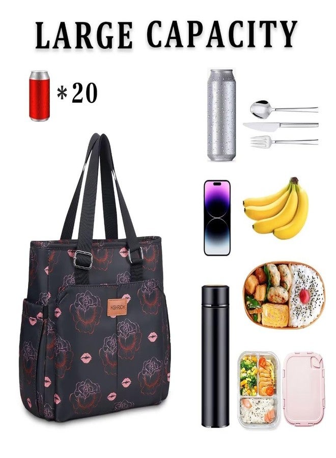 HSHRICH Lunch Bag Lunch Box Women - Leakproof Insulated Lunch Cooler Bag for Men Women: Large Lunch Tote Bags Adults, Black Rose - Image 3