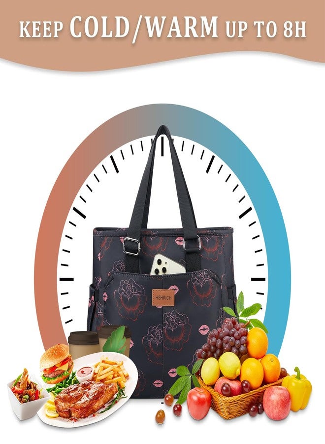 HSHRICH Lunch Bag Lunch Box Women - Leakproof Insulated Lunch Cooler Bag for Men Women: Large Lunch Tote Bags Adults, Black Rose - Image 4