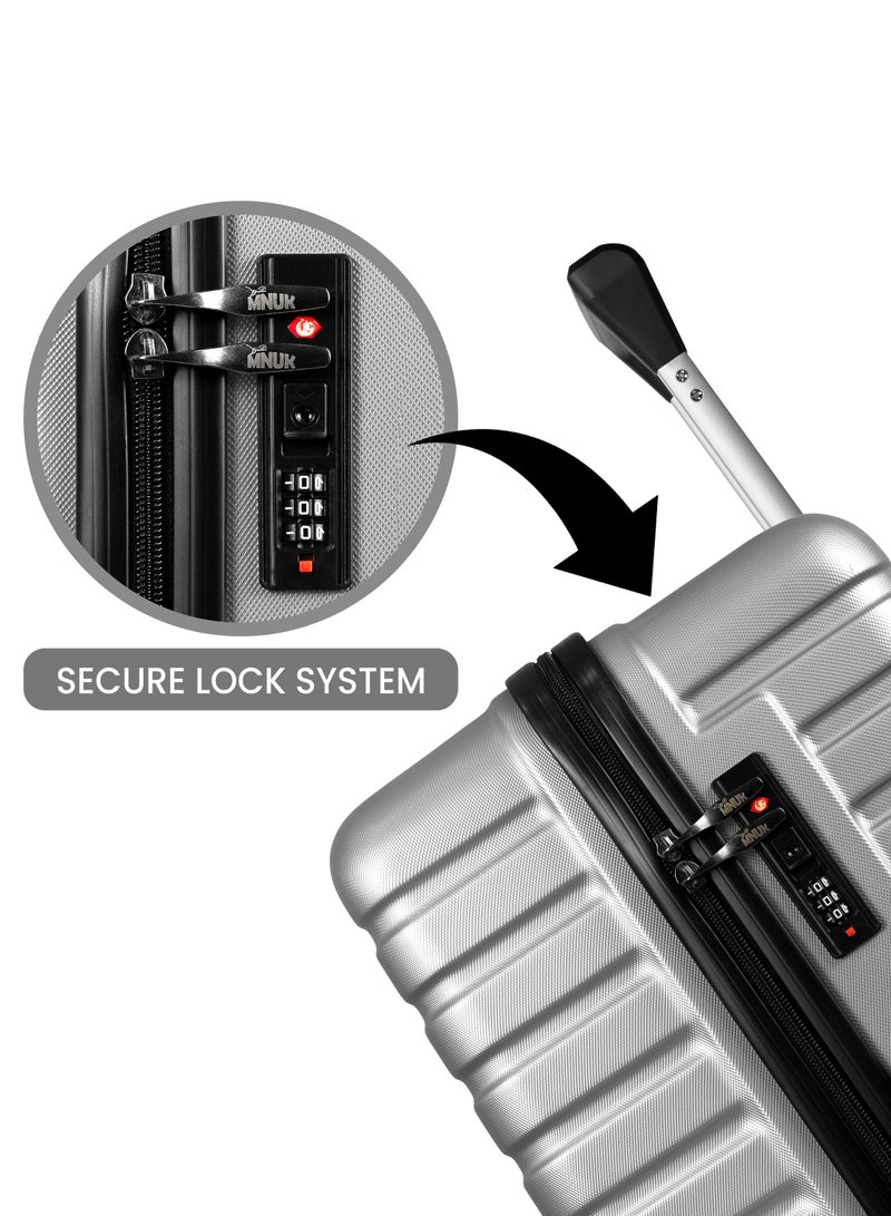 MNUK Pilgrimage Checked Luggage | Hardside Soft Handle Trolley with TSA Lock| 360° 4 Wheeler| Large-28 Inch, Silver - Image 4